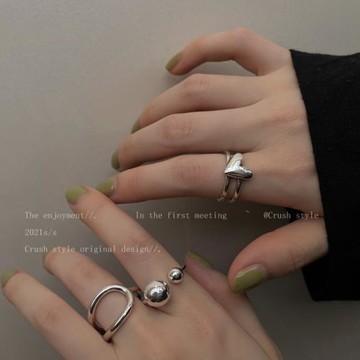 ins不規則愛心疊戴組合小戒指女款開口小眾設計輕奢高級感食指戒