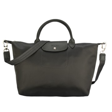 Longchamp Le Pliage Neo 厚尼龍短提把中型兩用水餃包-深灰色
