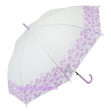 asdfkitty*蹦蹦兔紫色蝴蝶結半透明半自動直立式雨傘-58公分-58公分