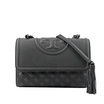 TORY BURCH Fleming Matte 縫線翻蓋流蘇二用包(黑色)