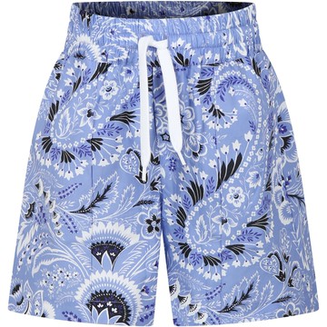 Etro Sky Blue Casual Shorts For Boy With Paisley Pattern