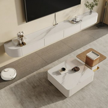 附發票 壁掛式懸浮電視櫃茶幾組合懸掛電視機櫃客廳家用現代簡約奶油風格