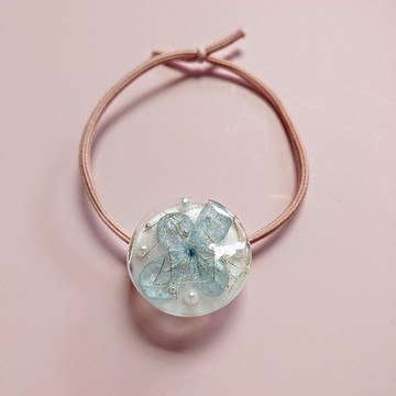 日式 藍色繡球花髮圈 圓形永生花 髮飾