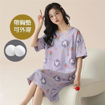 【韓國K.W.】韓國空運粉嫩動人莫代爾洋裝(居家服/家居服/睡衣/睡裙/涼感睡衣)QY3607