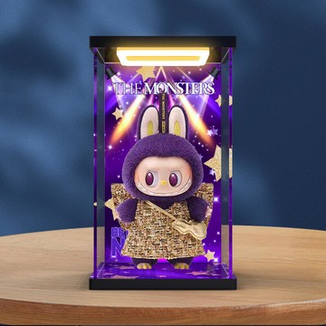 適用泡泡瑪特 labubu 米蘭 搪膠矛絨吊卡 回型燈亞克力高清收納盒