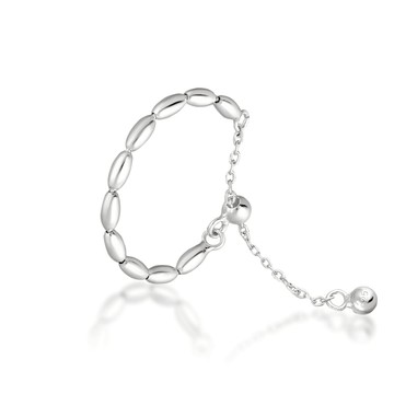 amoon輕珠寶【純銀米珠垂鍊戒】925純銀米粒珠造型滑扣式鍊戒 **晶銀彩寶系列**