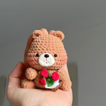 🔥新款🔥可愛獃獃熊掛件diy毛綫鈎針玩偶自製解悶材料包鑰匙扣包掛送好友手工編織材料包/毛線鉤織/手作材料/毛線DIY Q