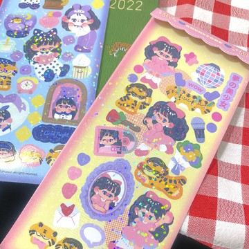 少女商店 閃閃歌星女孩老虎貼紙手賬拍立得咕卡貼紙 阿漢士多原創