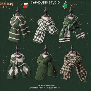 ins復古綠色圍巾女冬季韓版格子牛油果綠學生圣誕禮物保暖圍脖男