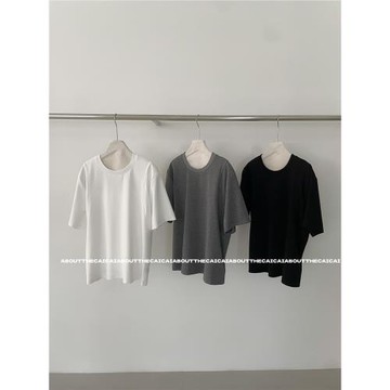 CAICAI基礎款純色簡約圓領T恤女韓系簡約內搭疊穿寬松上衣2596
