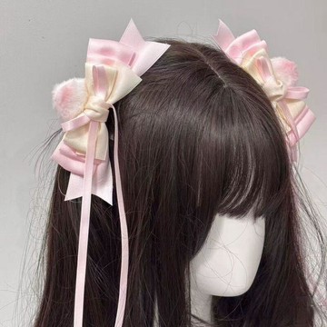 【蜜糖の髮飾】臺灣出貨可愛蝴蝶結甜美少女耳朵髮夾公主風精緻髮飾粉色系頭飾飄帶側邊夾