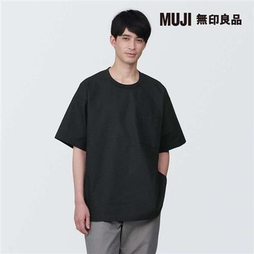 男棉混聚酯纖維涼感圓領布帛短袖T恤 黑色【MUJI 無印良品】