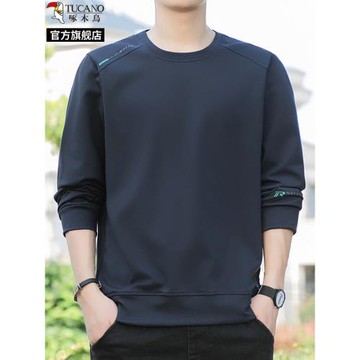 啄木鳥2025春秋季新款圓領長袖t恤衛衣男士寬松大碼上衣服打底衫