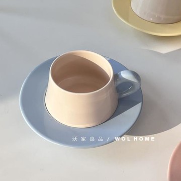 BX62韓式馬卡龍撞色可愛清新陶瓷咖啡杯碟下午茶早餐杯子碟子組合