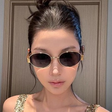 古老港風復橢圓形金屬凹太陽眼鏡錢風造型防曬墨鏡女高級款感小框