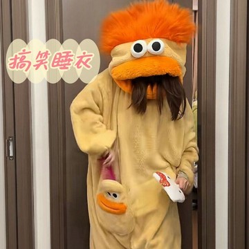 台現免運💛醜魚連體睡衣 大嘴怪珊瑚絨 加厚保暖 卡通大嘴魚 情侶睡衣 情侶睡袍 睡衣 保暖 連體睡衣 閨蜜可愛睡衣