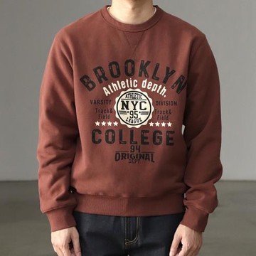 490G阿美咔嘰外套秋冬重磅短款加厚印花字母磨毛美式復古圓領衛衣