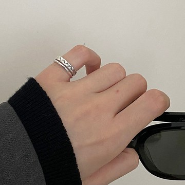 戒指 戒子 s925通體純銀戒指 麻花雙層純銀開口戒指 戒指女 尾戒 閨蜜戒指 銀戒指 純銀戒指 男女適戴