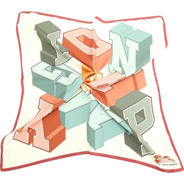 Longchamp University 70 3D字母圖印真絲方巾/領巾(米x綠)