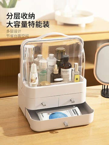 摩登主婦化妝品收納盒桌面收納大首飾防塵化妝臺家居護膚品置物架