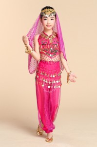 コスプレ アラビアン風 ベリーダンス衣装 子供用 5点セット (ピンク)