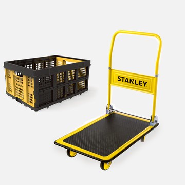(組合) STANLEY平板手推車150kg+折疊置物籃25kg