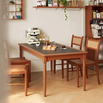 公司貨 免運 可開票 巖板實木餐桌椅組合家用法式復古風櫻桃木家具現代簡約飯桌子