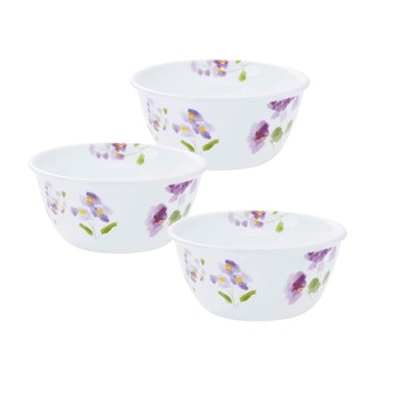 【美國康寧 CORELLE】450ml中式碗三入組-紫霧花彩