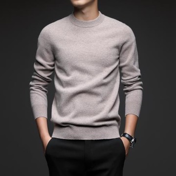 冬季休閑純羊毛衫男士中領加厚毛衣中青年韓版男裝加厚針織打底衫