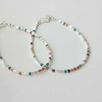 天然彩虹碧璽 純銀手鏈