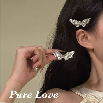 Pure Love樂芙 /正韓 【H0713】韓系簡約爆閃蝴蝶鋯石髮夾 雅嘴夾 瀏海夾 / 銀