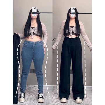 大碼西裝褲女春款梨形身材胖mm高腰遮胯顯瘦窄版闊腿褲百搭休閑褲