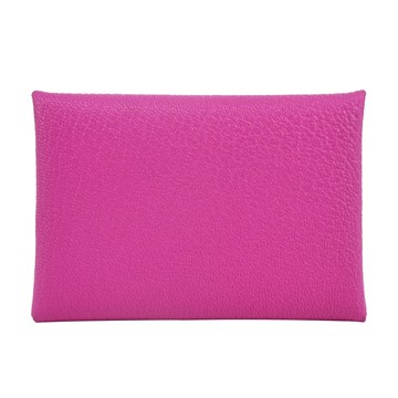 Hermes 愛馬仕 Calvi Duo 邁索爾山羊皮內裡釦式卡夾(L3玫瑰紫)