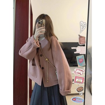 外套女 秋冬外套 保暖外套 女生外套韓系大衣女小個子秋冬季新款洋氣小香風獨特好看短款西裝毛呢外套927
