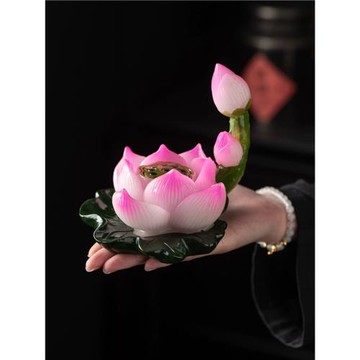 變色茶寵擺件創意手工荷花新中式茶玩個性茶道茶盤配件可養變色