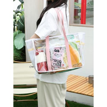 海邊沙灘包防水小清新大容量網紗透明洗漱包干濕分離游泳旅行包女