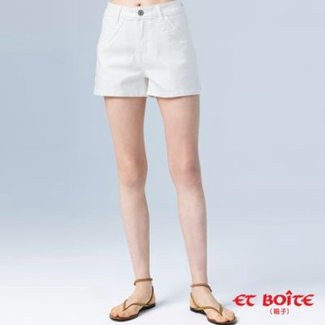BLUE WAY ET BOiTE 箱子 – 微彈中腰蕾絲壓花丹寧牛仔短褲(白)