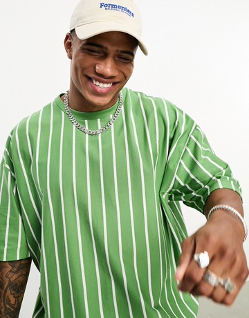 ASOS DESIGN oversized t-shirt in green and white stripe-Multi