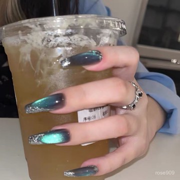 💅現實下殺穿戴甲💅純手工甜酷風液態金屬銀黑洞晶石電光薄荷貓眼辣妹顯白美甲穿戴甲穿戴甲 WAPF