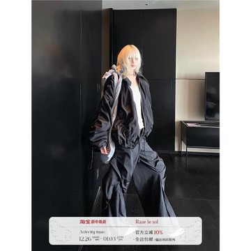 Rase le sol‘Absolute order’黑色寬松廓形短款夾克拉鏈外套