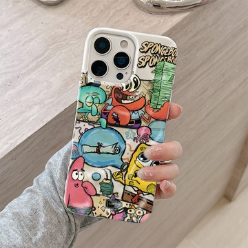 iPhone17ProMax質感隕石保護殼 油畫海綿寶寶 蘋果16 15 14 13 12 精準大孔孔位 防撞防摔軟殼