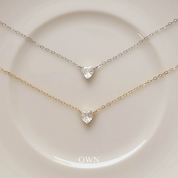 🪞水鑽愛心鎖骨鍊₊⊹S925通體純銀 ｜OWN｜單鑽項鍊 愛心項鍊 純銀項鍊 鎖骨鍊 女生項鍊 簡約項鍊