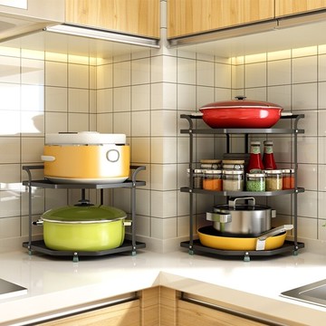 廚房三腳架置物架落地轉角柜放東西的櫥柜轉角旋轉不銹鋼架子帶30