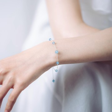 海藍寶925純銀手鍊 | 三月誕生石 | 天然水晶客製手鏈禮物