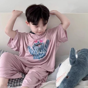 Healthy baby兒童睡衣莫代爾夏季薄款男童短袖家居服套裝中大童女孩休閒空調服 短袖套裝