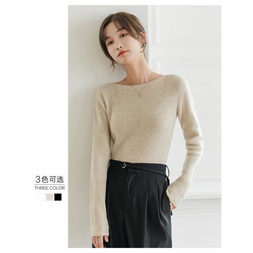 羊毛衫女2025秋冬修身內搭圓領打底針織衫長袖黑白色百搭顯瘦上衣