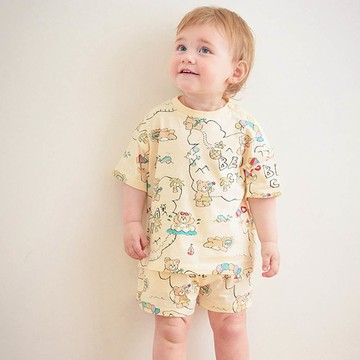 韓國 mollimelli - 海灘熊熊純棉短袖套裝-奶油米