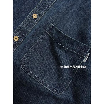 復古工裝美式重磅翻領長袖深藍牛仔襯衫潮牌痞帥休閑寬松襯衣外套