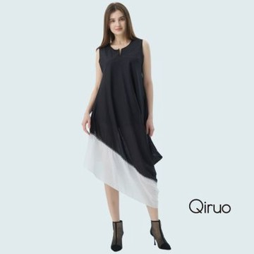Qiruo 奇若春夏專櫃精品無袖休閒洋裝2490F 黑白斜設計
