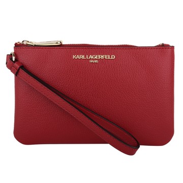 KARL LAGERFELD 金字荔枝紋皮革拉鍊手拿包(紅色)